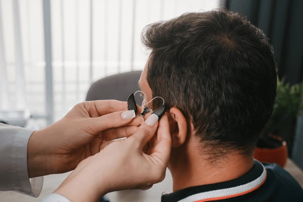 audiologist fitting behindtheear hearing aid 600nw 2712948173 audiologist fitting behindtheear hearing aid 600nw 2712948173